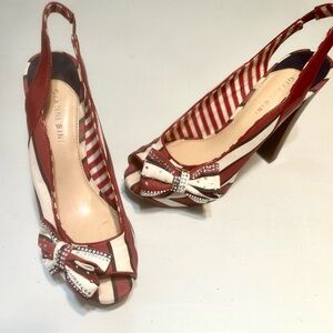Gianni Bini Red and White Bow Slingback Heels